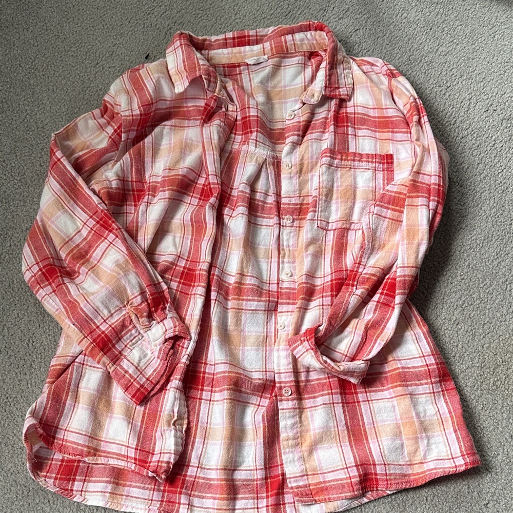 Cotton On Plaid Button-Up Shirt - Red & Cream